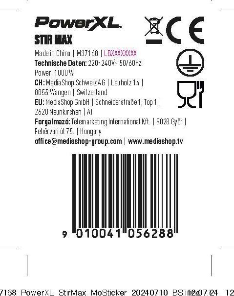 Nutritional values and ingredients PowerXL StirMax (EU plug)