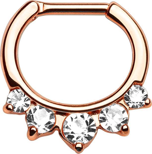 Produktbild Star Piercing Septum mit fünf silbernen Kristalle rosegold (Messing, Chirurgenstahl 316L)