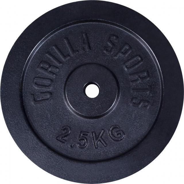 Produktbild Gorilla Sports Hantelscheibe Guss Schwarz 1,25-15 KG (1 x 2.5 kg)