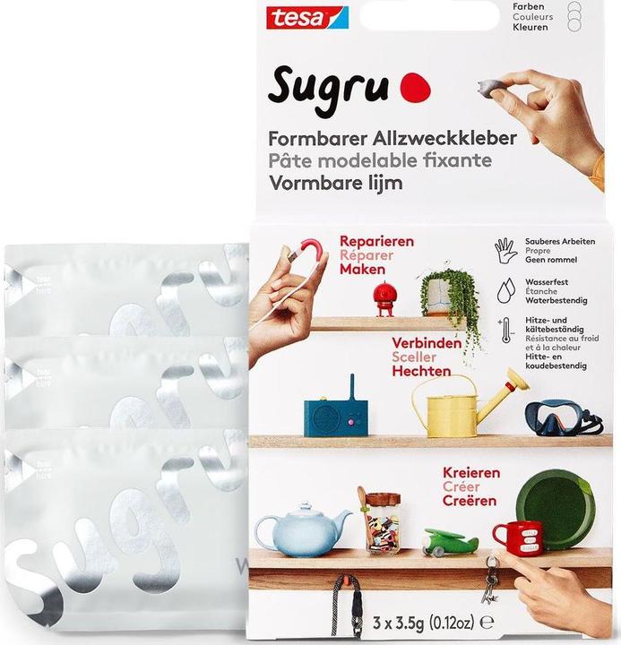 Produktbild Sugru by tesa Sugru 3x Formbarer Allzweckkleber, vielseitige Klebeknete zum Dekorieren, Kleben & Reparieren (10.50 g, 323 ml)