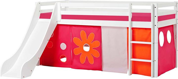 Image du produit Hoppekids BUNDLE BASIC demi-lit loft avec toboggan 90x200cm avec rideau Flower Power et matelas (90 x 200 cm)