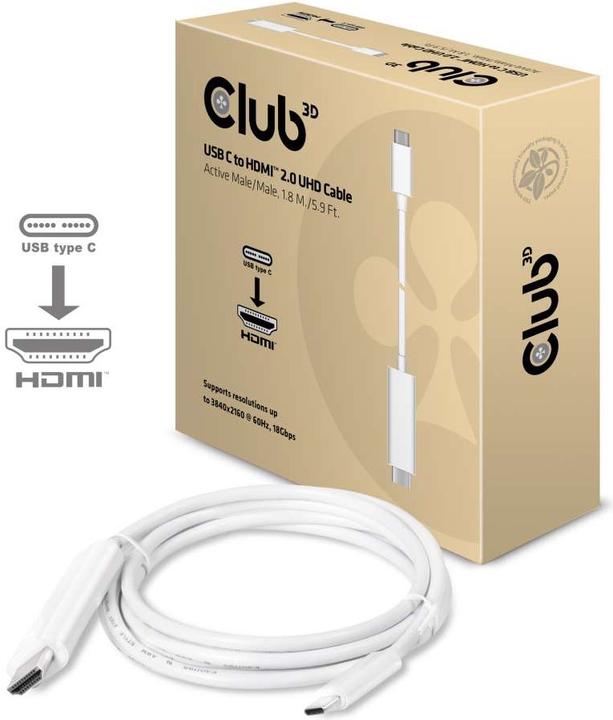 Actual product image Club 3D USB Typ C — HDMI (Typ A) (1.80 m, HDMI, USB Type C)