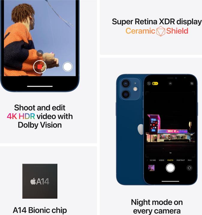 Produktbild Apple iPhone 12 (256 GB, Blue, 6.10", SIM + eSIM, 12 Mpx, 5G)