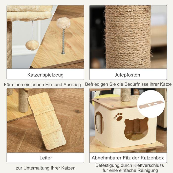 Image du produit Swisshandel24 Arbre à chat Arbre à chats Arbre à grimper en bois avec niche pour chats Tiges de jute Grande (130 cm, Jaune)