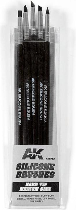 AK Interactive Set 5 Pinceles De Silicona Dureza Dura. Tamaño Medio / Set Of 5 Silicone Brushes Hard Tip Medium