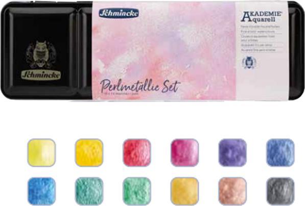 Produktbild Schmincke Aquarellfarbe Horadam Metallkasten Perlmetallic-Töne (Perlblau, Perlgrün, Perlrot, Perlgelb, Perlgrün hell, Perlbraun, Perlviolet, Perlblau hell, Perlrot hell, Perlmagenta, Perlbraun hell)
