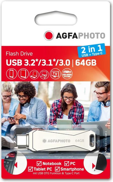 Actual product image AGFAPHOTO USB 3.0 2in1 64GB USB TypeC (64 GB, USB-C)