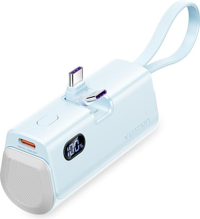Image du produit Vention LED Display 4800mAh Power Bank (USB-C + Lightning + USB-C) 22.5W Blue Foldable USB-C Type (4800 mAh, 22.50 W, 22.50 Wh)