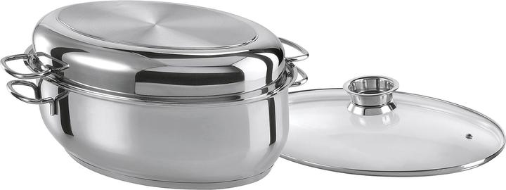 GSW Oval roaster Multi-roaster 38 cm with stainless steel lid and glass lid (Casserole + Stewpot, Stainless steel)