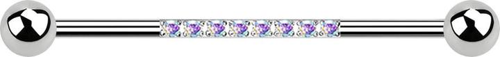 Star Piercing Barbell silber mit zwei Kugeln acht Kristalle multicolor (ohne Messing, Chirurgenstahl 316L)