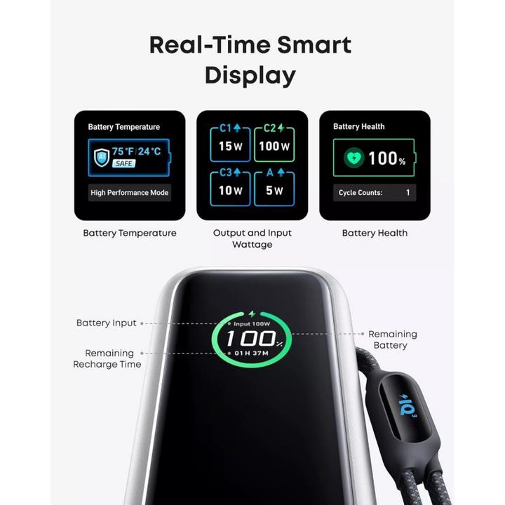 Actual product image Anker 165W, 3 x USB-C, 1 x USB-A Power Bank Silver