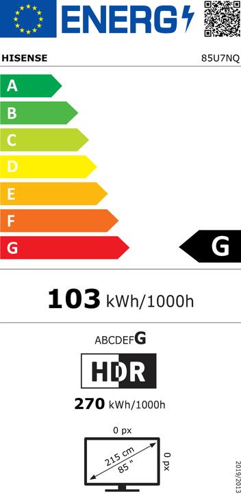 Etichetta energetica Hisense TV 85U7NQ (85", Mini-LED, LED, UHD, 2023)