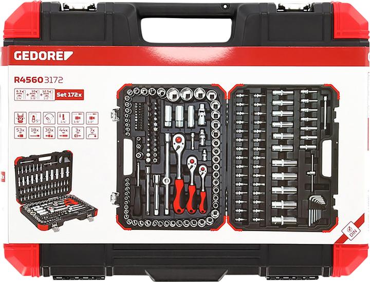 Produktbild Gedore Red red Steckschlüsselsatz, 172-teilig, Mit Umschaltknarre, Ratschen, Steckschlüssel und Bitsatz (20 mm, 10 mm, 8 mm, 9 mm, 30 mm, 27 mm, 15 mm, 25 mm)
