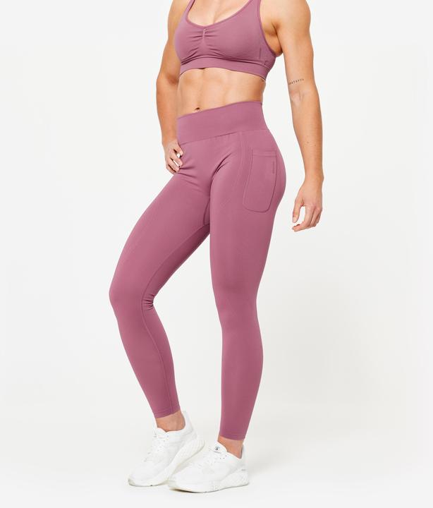 Domyos leggings de sport femme taille haute push-up - violet