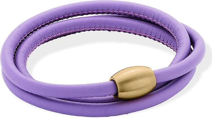 Actual product image Xen Leather bracelet lilac with magnetic clasp yellow gold plated Lengths to choose from (53 cm, Leather and stainless steel)