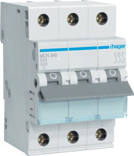 Produktbild Hager MCN340. Anzahl der Pole: 3P. AC Eingangsfrequenz: 50/60 Hz, Nominale Stromabgabe: 40 A