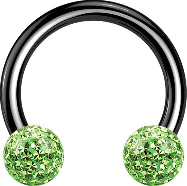 Produktbild Star Piercing Micro Circular Barbell schwarz mit zwei Kristall Kugeln hellgrün Epoxy Schutzschicht (ohne Messing, Titan G23)