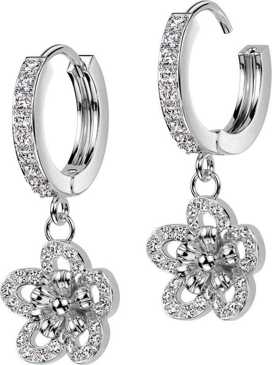 Immagine prodotto Star Piercing Ohrring zum Klappen silber Kristalle silber Anhänger Blume (Acciaio chirurgico 316L, Ottone)