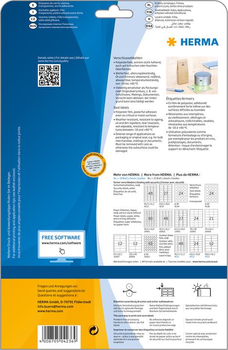 Actual product image HERMA Closure labels A4