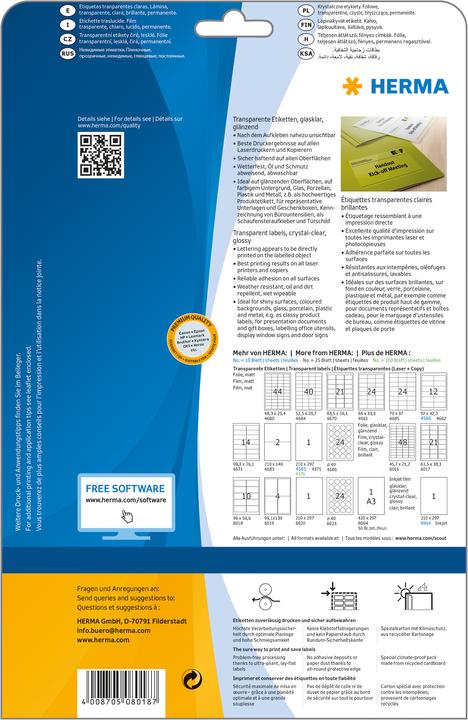 Produktbild HERMA Transparente Etiketten A4