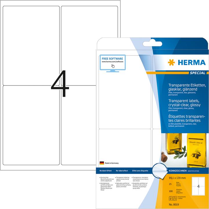 Produktbild HERMA Transparente Etiketten A4