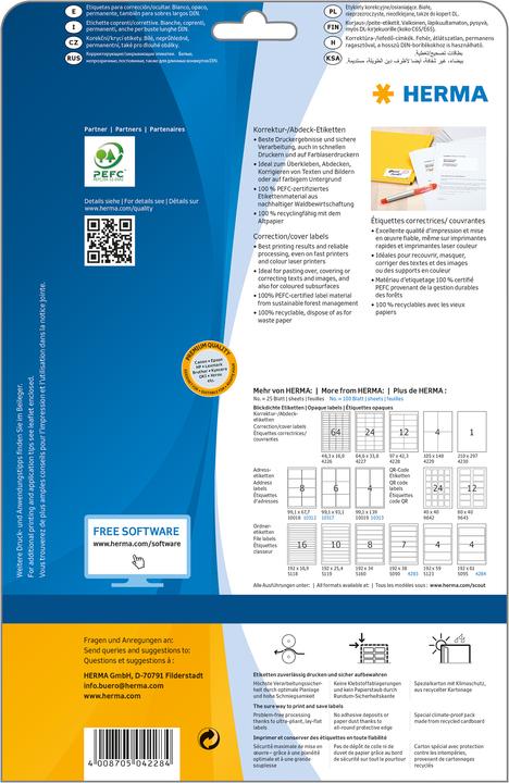 Actual product image HERMA A4 correction and cover labels