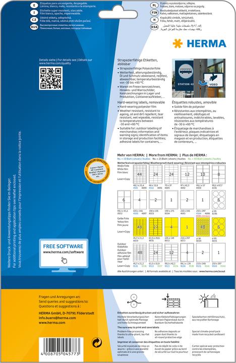 Actual product image HERMA Weatherproof labels A4 removable