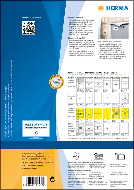 Actual product image Herma Weatherproof address labels A4