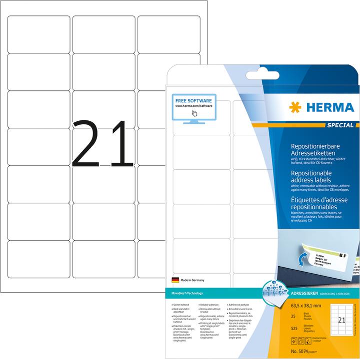Produktbild HERMA Ablösbare Adressetiketten A4