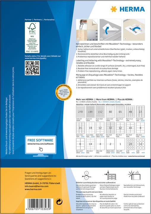 Actual product image HERMA A4 removable labels