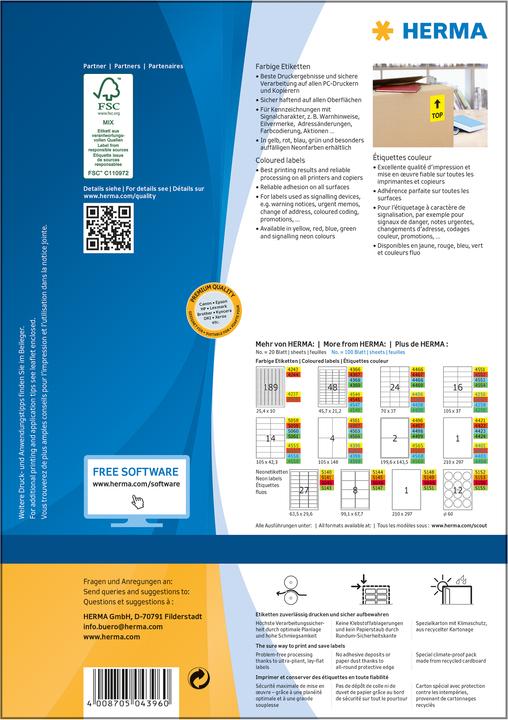 Actual product image HERMA Coloured labels A4