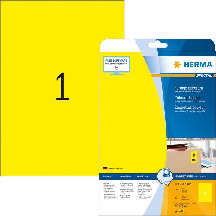 Produktbild HERMA Farbige Etiketten A4 ablösbar