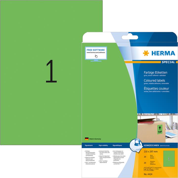 Produktbild HERMA Farbige Etiketten A4 ablösbar