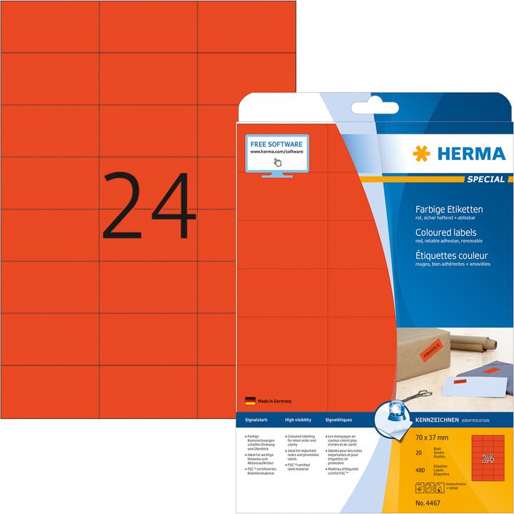 Produktbild HERMA Farbige Etiketten A4 ablösbar