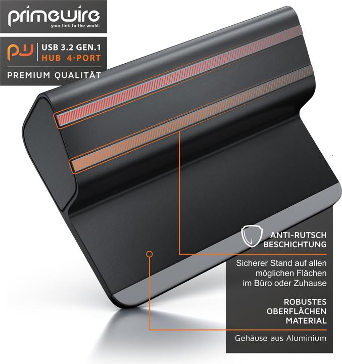 Immagine prodotto Primewire Hub a 4 porte USB 3.2 Gen.1 attivo, distributore con alimentatore, hub dati USB 3.0 supervelocità (USB-A, 4 Porti)