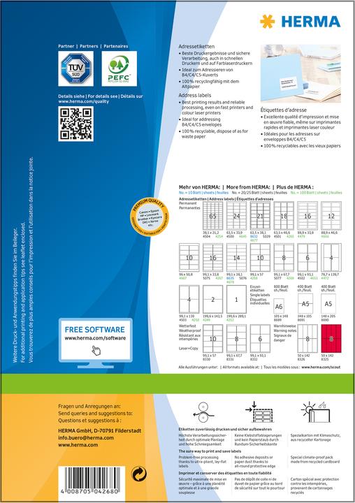 Image du produit HERMA Étiquettes d'adresse A4