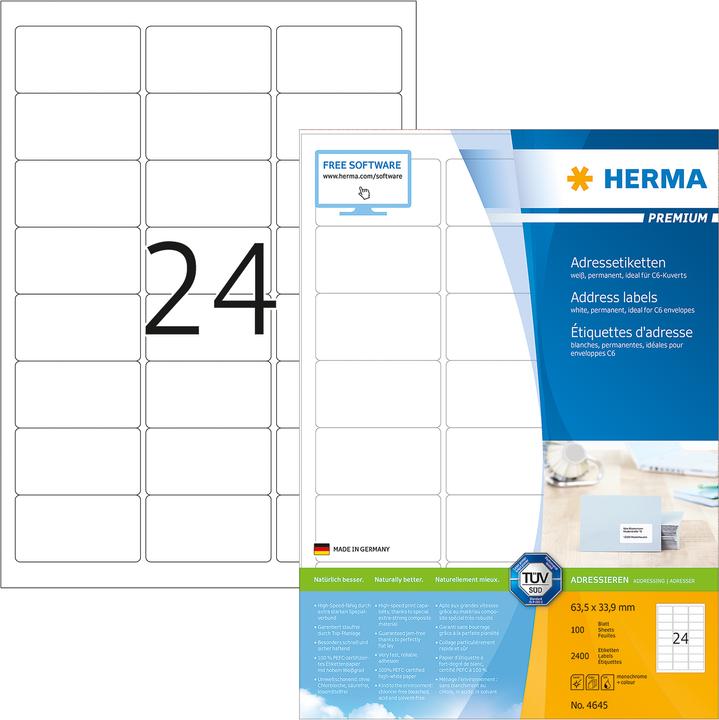 Produktbild HERMA Adressetiketten A4