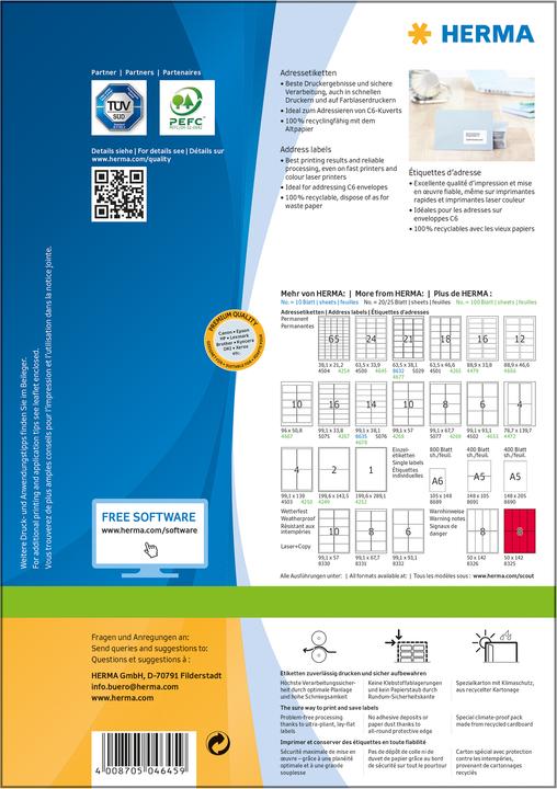 Produktbild HERMA Adressetiketten A4