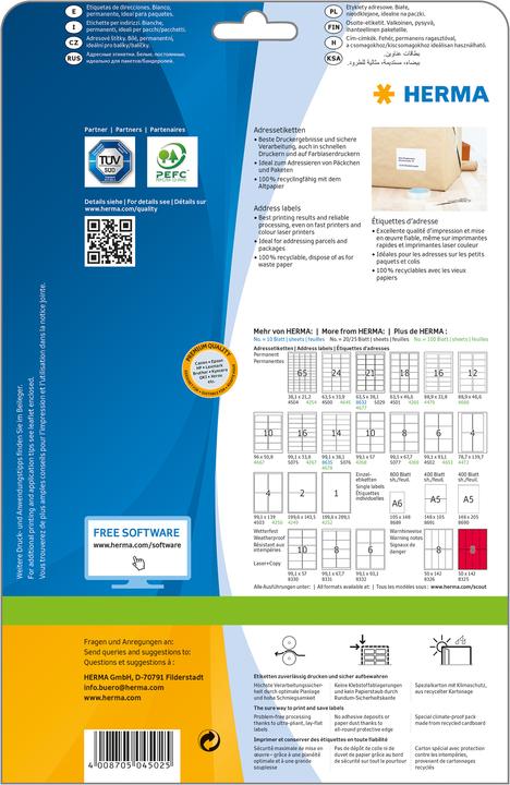 Actual product image HERMA Universal labels A4