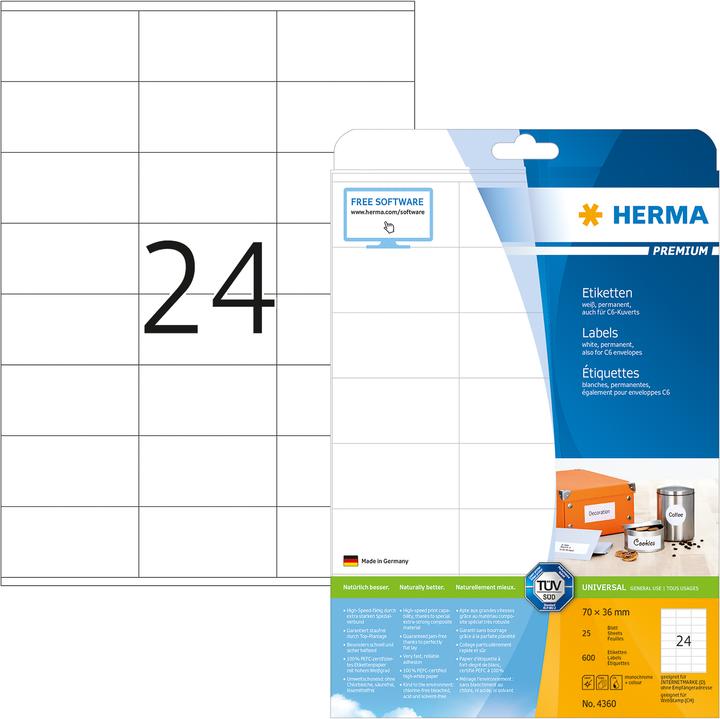 Produktbild HERMA Adressetiketten A4
