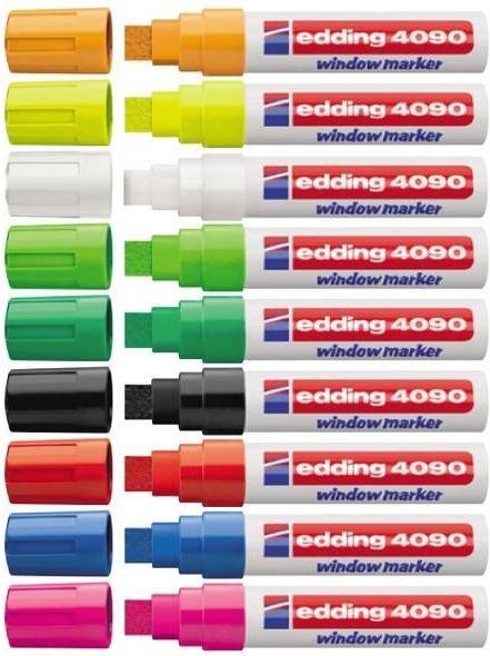 Produktbild Edding Kreidemarker 4090 – leuchtende Farben auf Tafeln und Glas (Weiss, Neonrosa, Neongelb, Schwarz, Rot, 15 mm, 5 x)