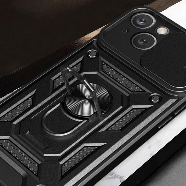 Actual product image Hurtel Hybrid Armor Camshield case with stand and camera cover for iPhone 15 - pink (Apple iPhone 15)