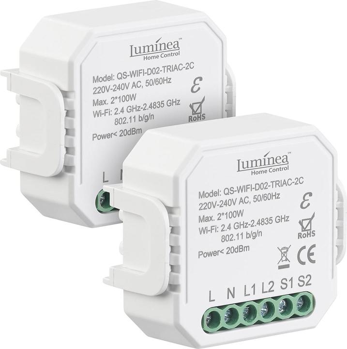 Produktbild Luminea 2er-Set WLAN-Unterputz-2-Kanal-Lichtschalter & -Dimmer
