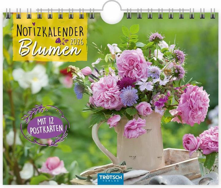 Actual product image Trtsch Notizkalender Querformat Notizkalender Blumen 2026 mit 12 Postkarten (20 x 16 cm, German)