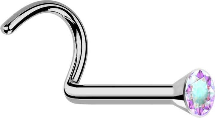 Star Piercing Nasenstecker gebogen silber mit Kristall multicolor (ohne Messing, Titan G23)
