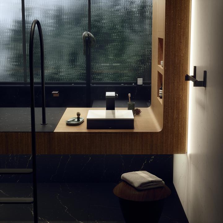 Produktbild hansgrohe AXOR Suite Aufsatzwaschtisch, eckig, 400x400mm, mit Metallrahmen, ohne Überlauf, SolidSur (500 mm, 500 mm)