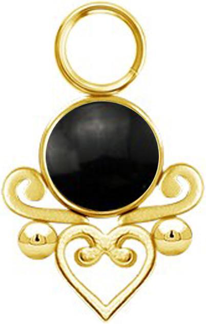 Produktbild Star Piercing Anhänger vergoldet schwarzer Onyx Stein filigranes Herz (Mineralisch, ohne Messing, Chirurgenstahl 316L)