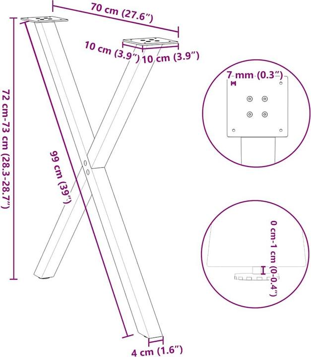 Produktbild VidaXL Esstischbeine X-Form 2 Stk. Weiss 70x(72-73) cm Stahl Tischbein