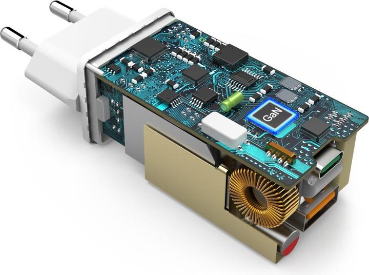 Immagine prodotto Hama Caricabatterie rapido, GaN, 1x USB-C PD, 1x USB-A QC, Mini caricatore, 65 W, Bianco (65 W)