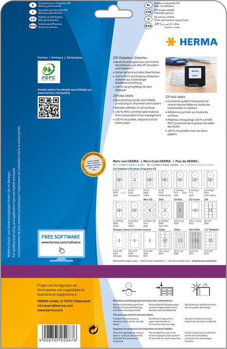 Produktbild HERMA ZIP-Disketten Etiketten A4